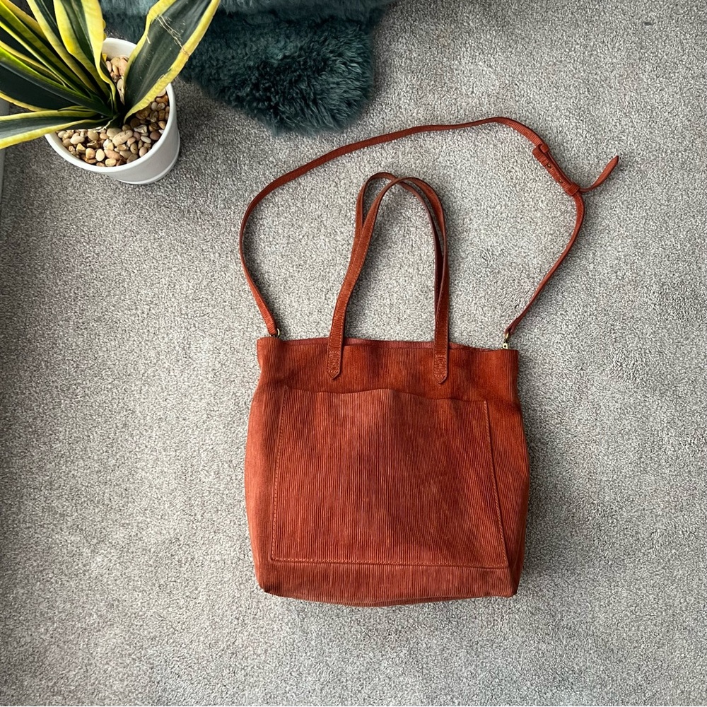 Madewell Suede Transport Tote Corduroy Suede Edition in Russet Medium